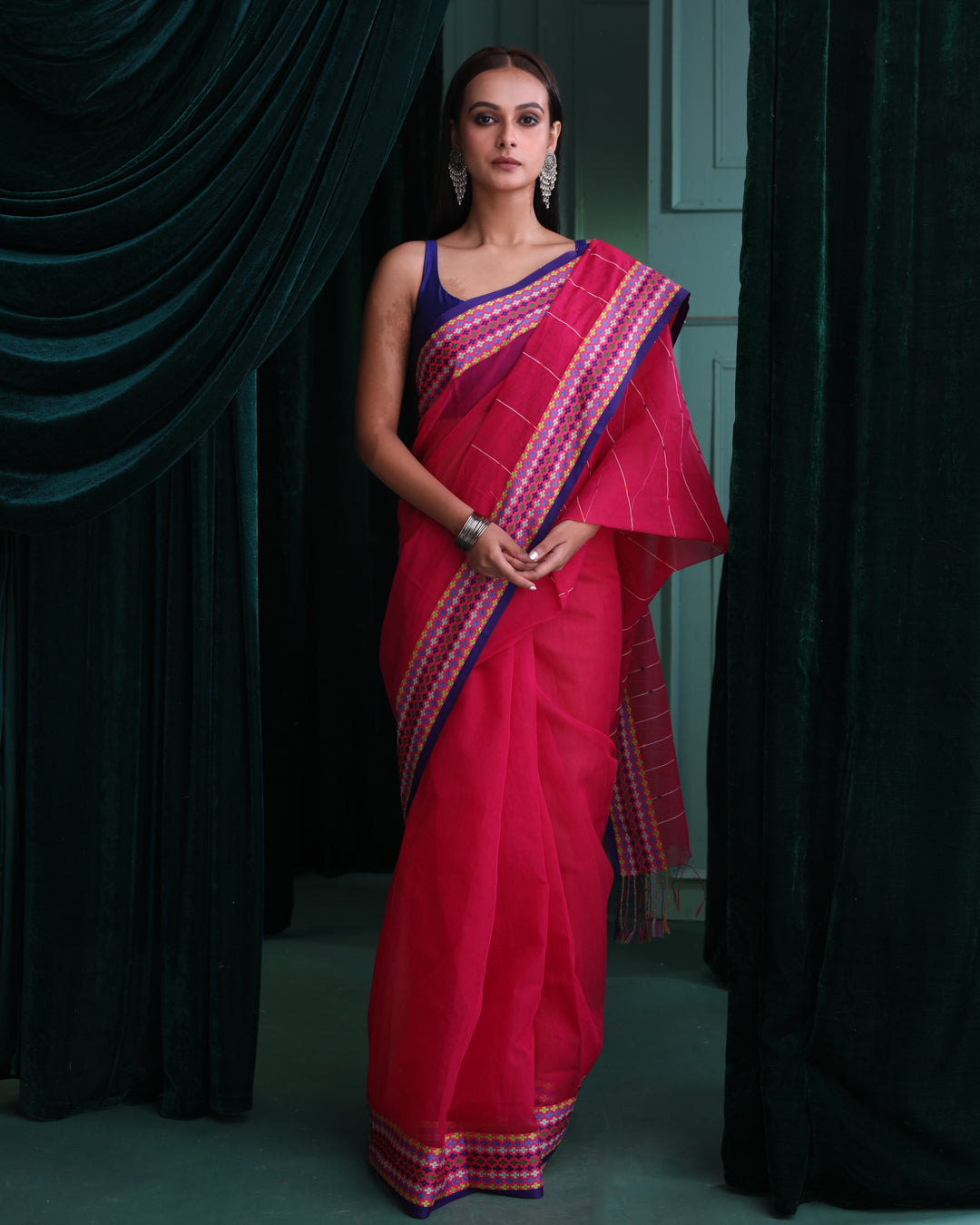 Chanderi Pink Striped Daily Wear