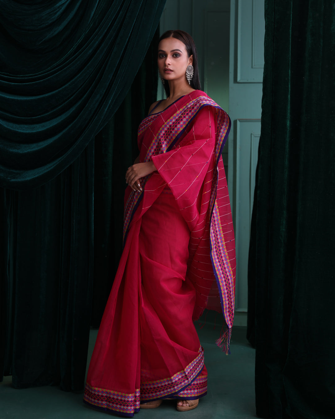 Chanderi Pink Striped Daily Wear