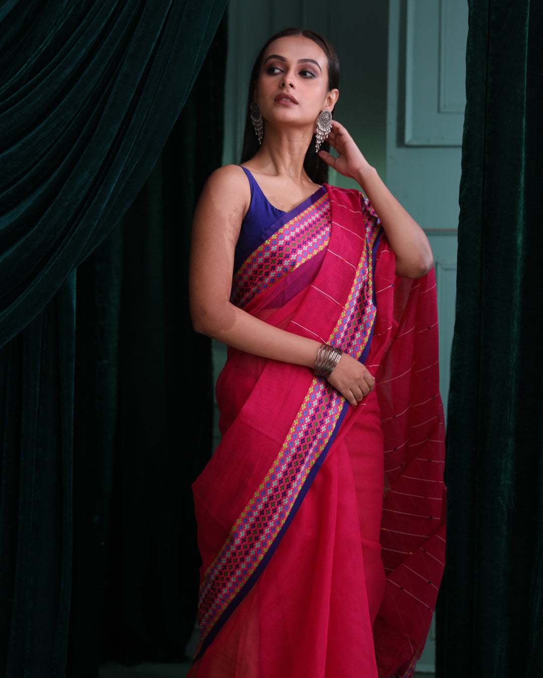 Chanderi Pink Striped Daily Wear