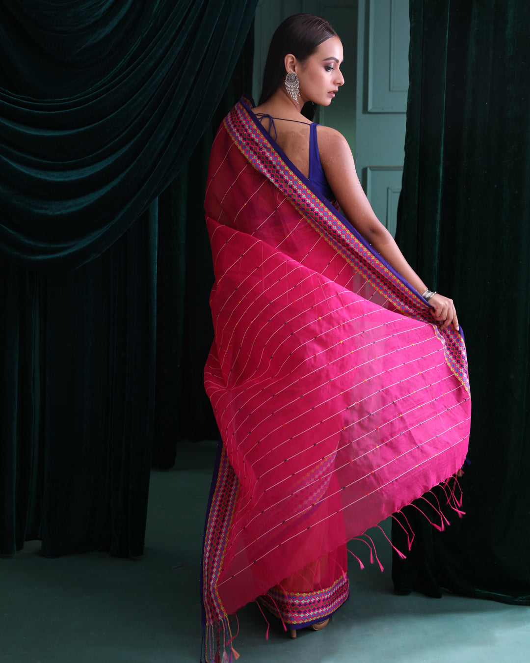 Chanderi Pink Striped Daily Wear