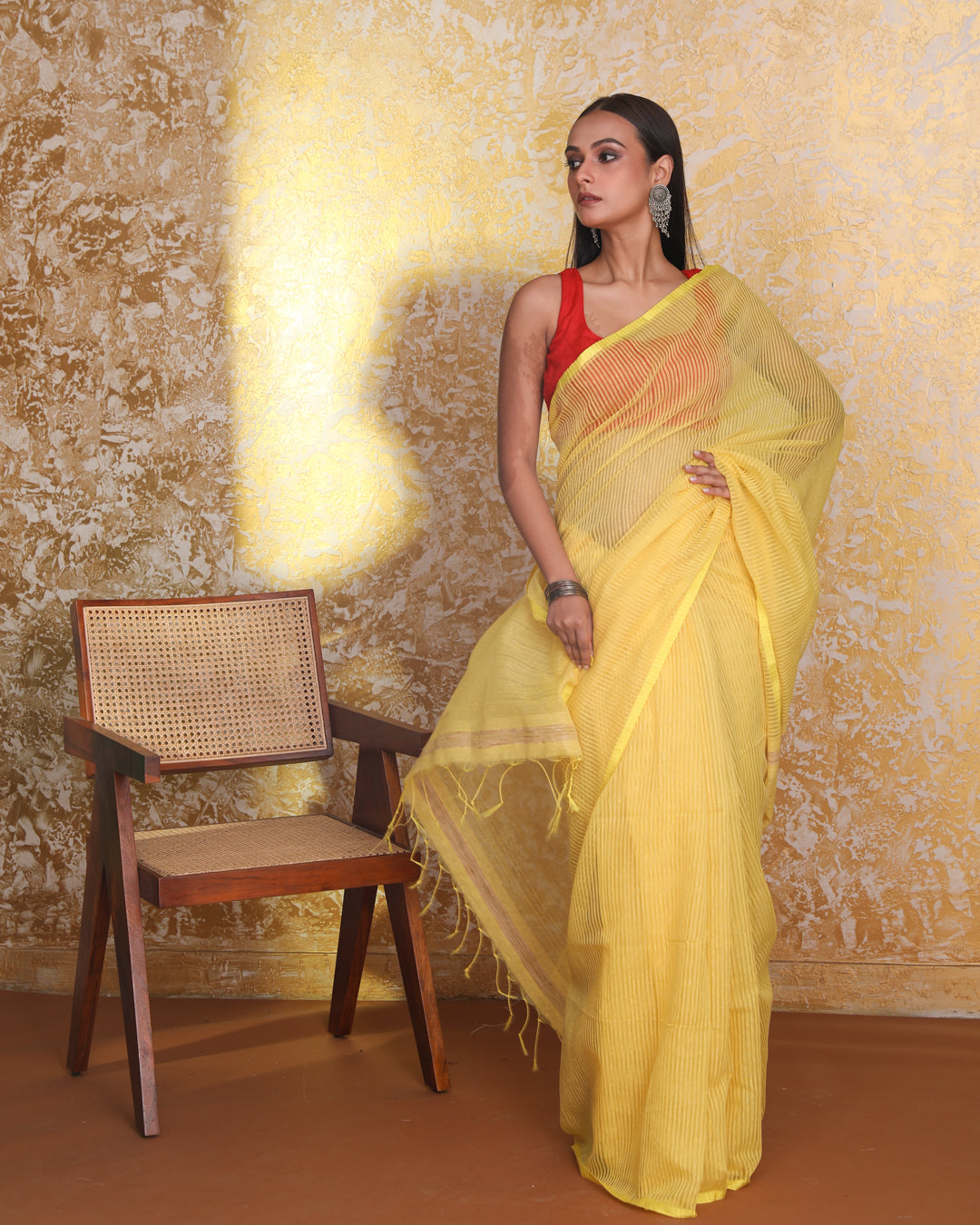 Jamdani Yellow Solid Traditional Wear