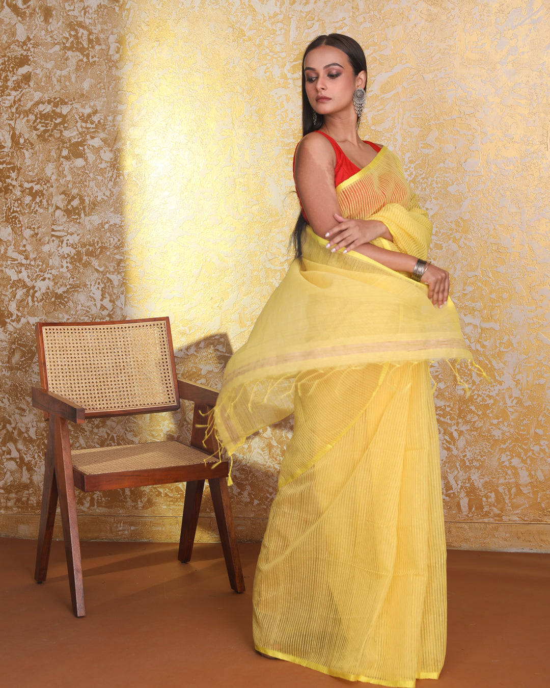 Jamdani Yellow Solid Traditional Wear