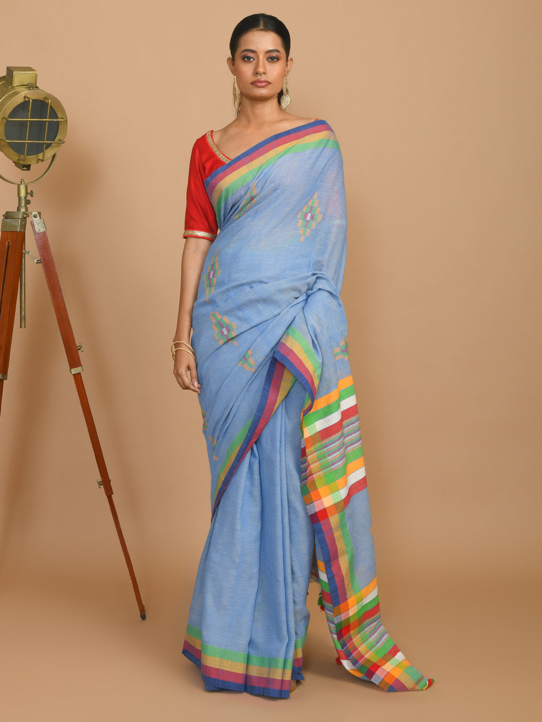 Jamdani Blue Woven Design Daily Wear  Saree