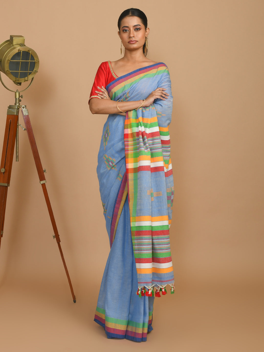 Jamdani Blue Woven Design Daily Wear  Saree