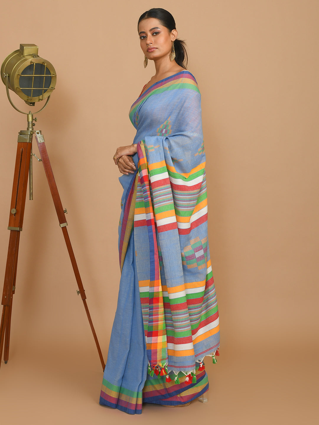 Jamdani Blue Woven Design Daily Wear  Saree