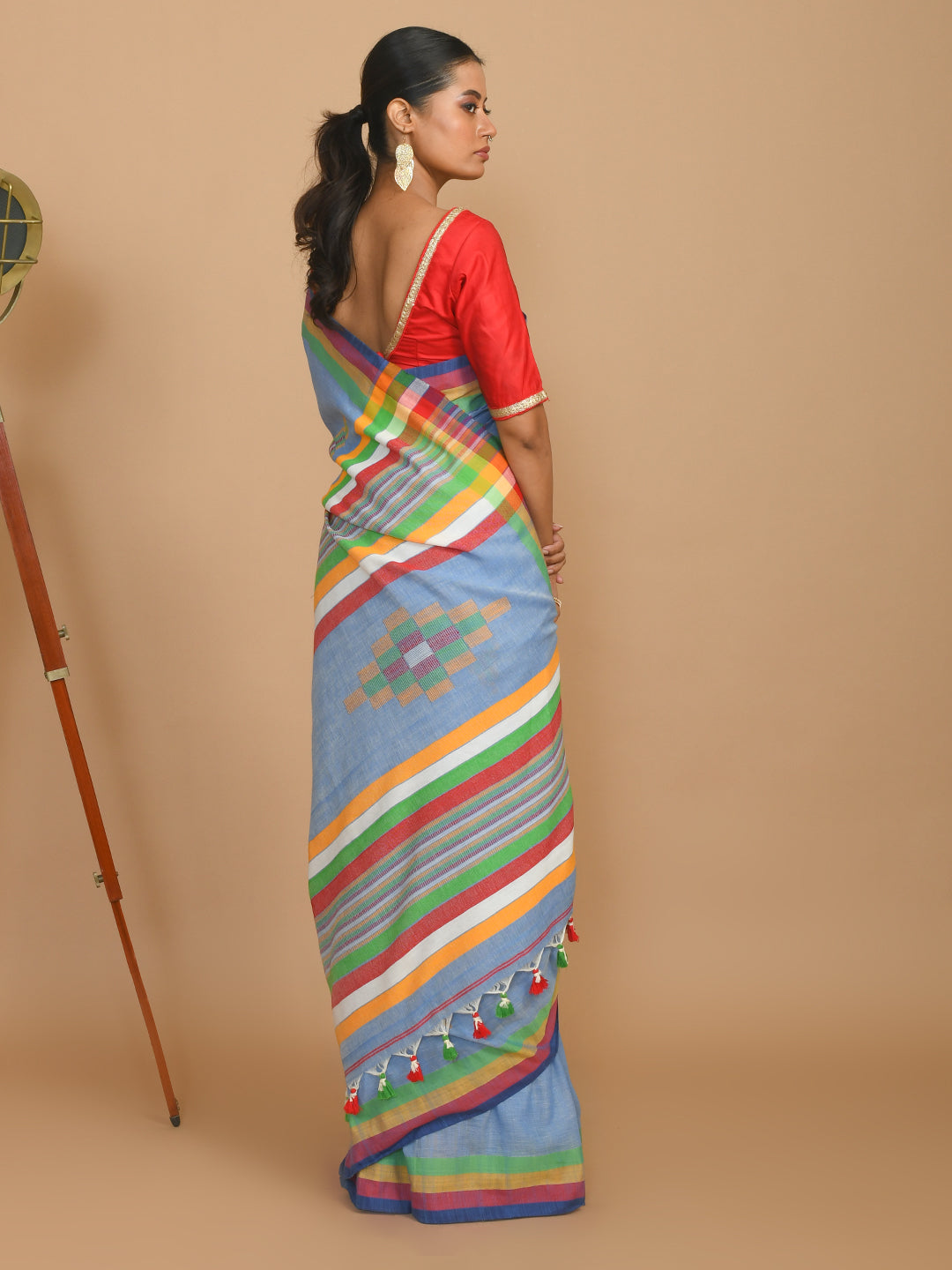 Jamdani Blue Woven Design Daily Wear  Saree