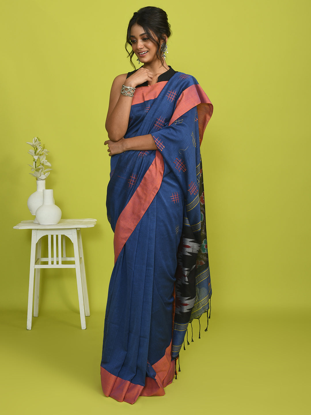 Ikat Blue Woven Design Daily Wear  Saree