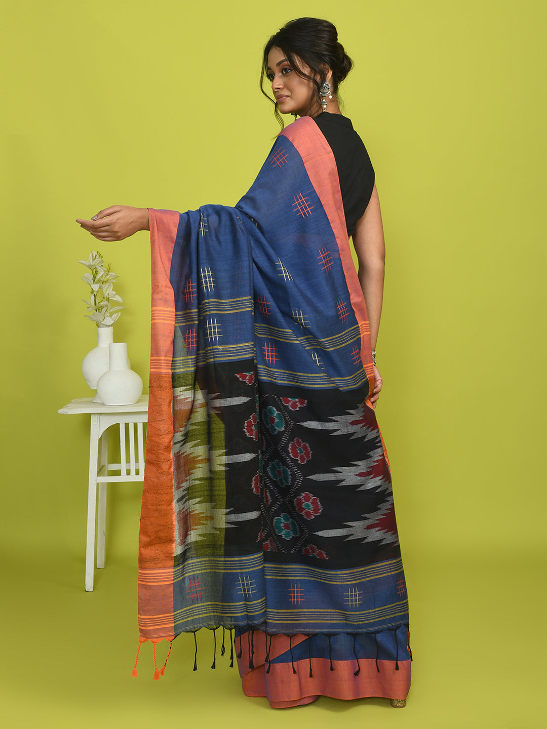 Ikat Blue Woven Design Daily Wear  Saree