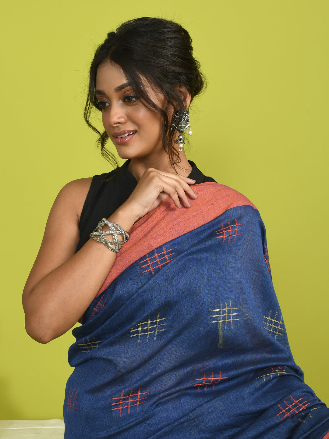 Ikat Blue Woven Design Daily Wear  Saree