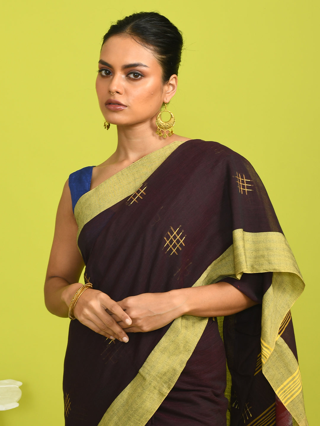 Ikat Brown Woven Design Daily Wear  Saree