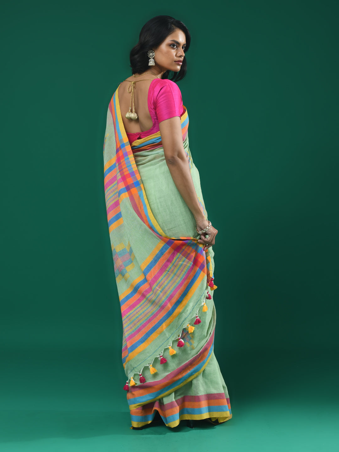 Jamdani Green Woven Design Daily Wear  Saree