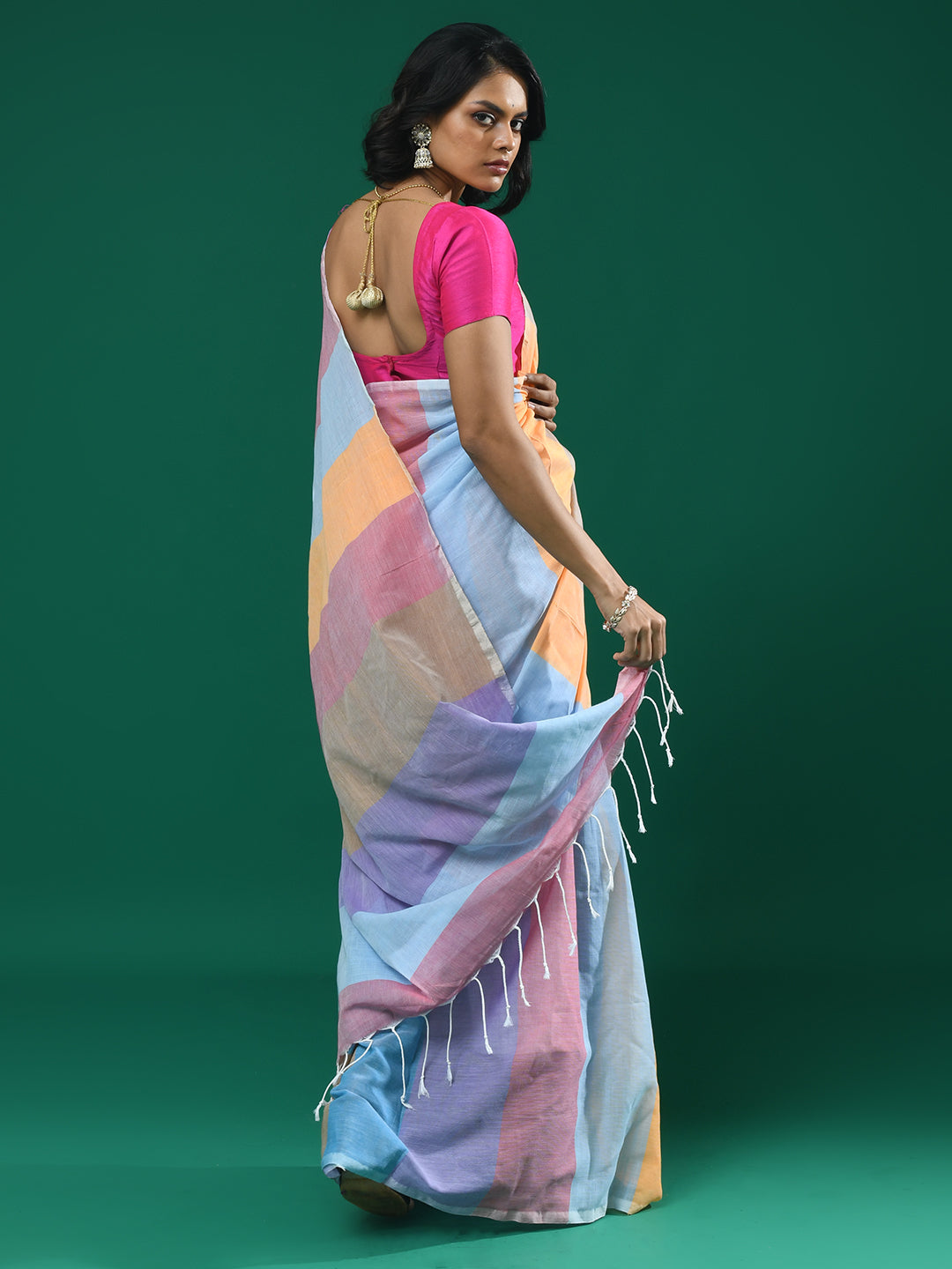 Multi Coloured Striped Daily Wear  Saree