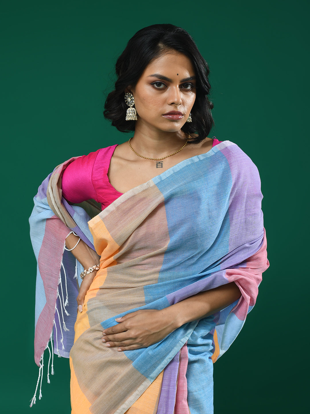 Multi Coloured Striped Daily Wear  Saree