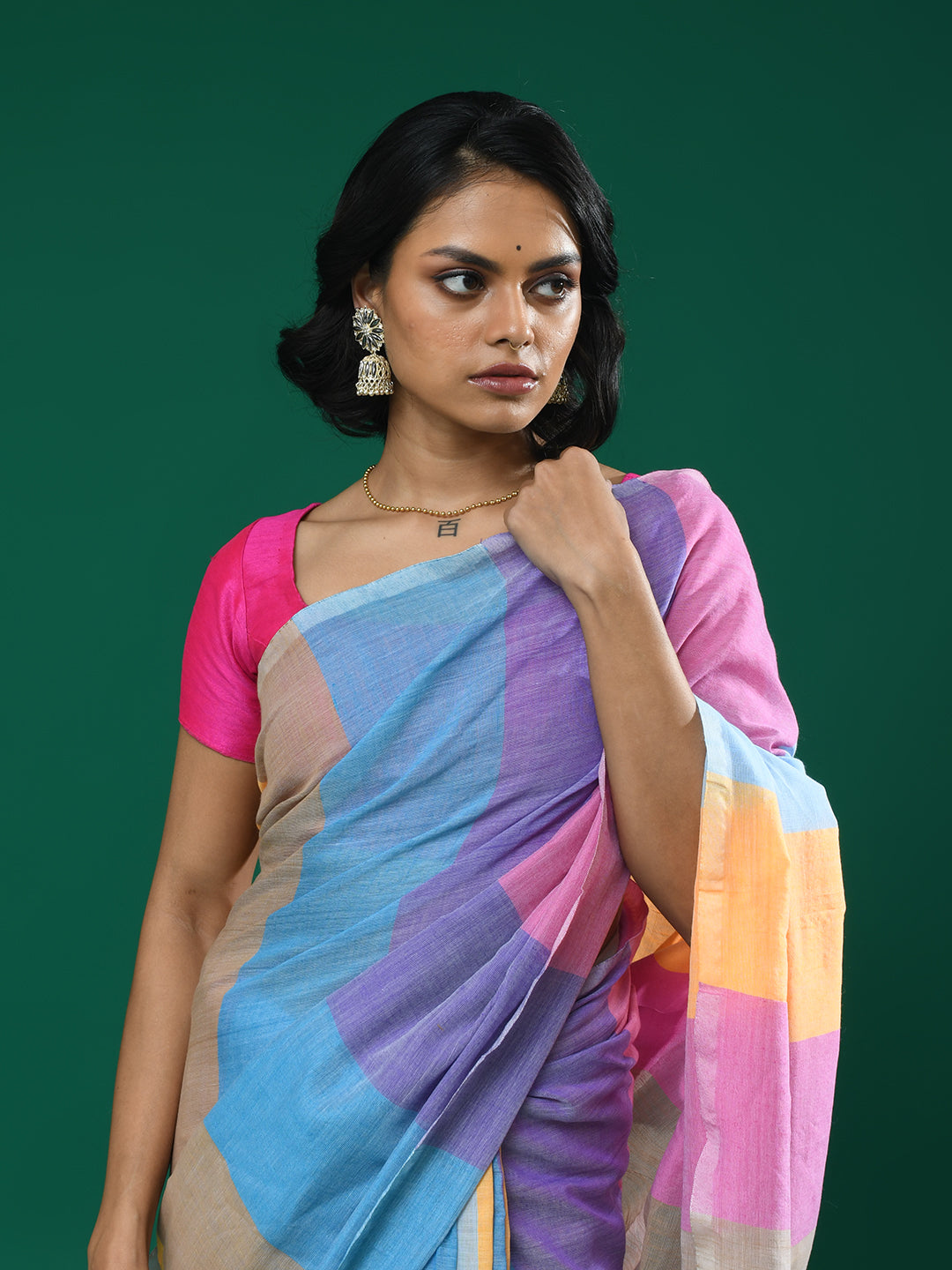 Multi Coloured Striped Daily Wear  Saree