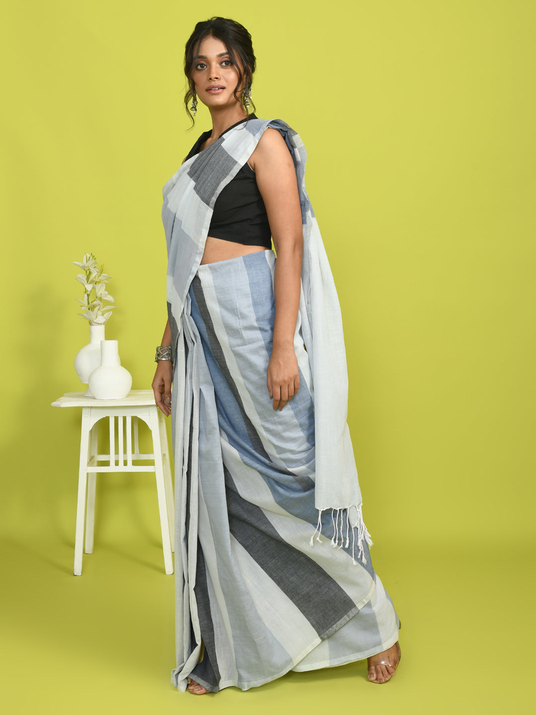 Multi Coloured Striped Daily Wear  Saree