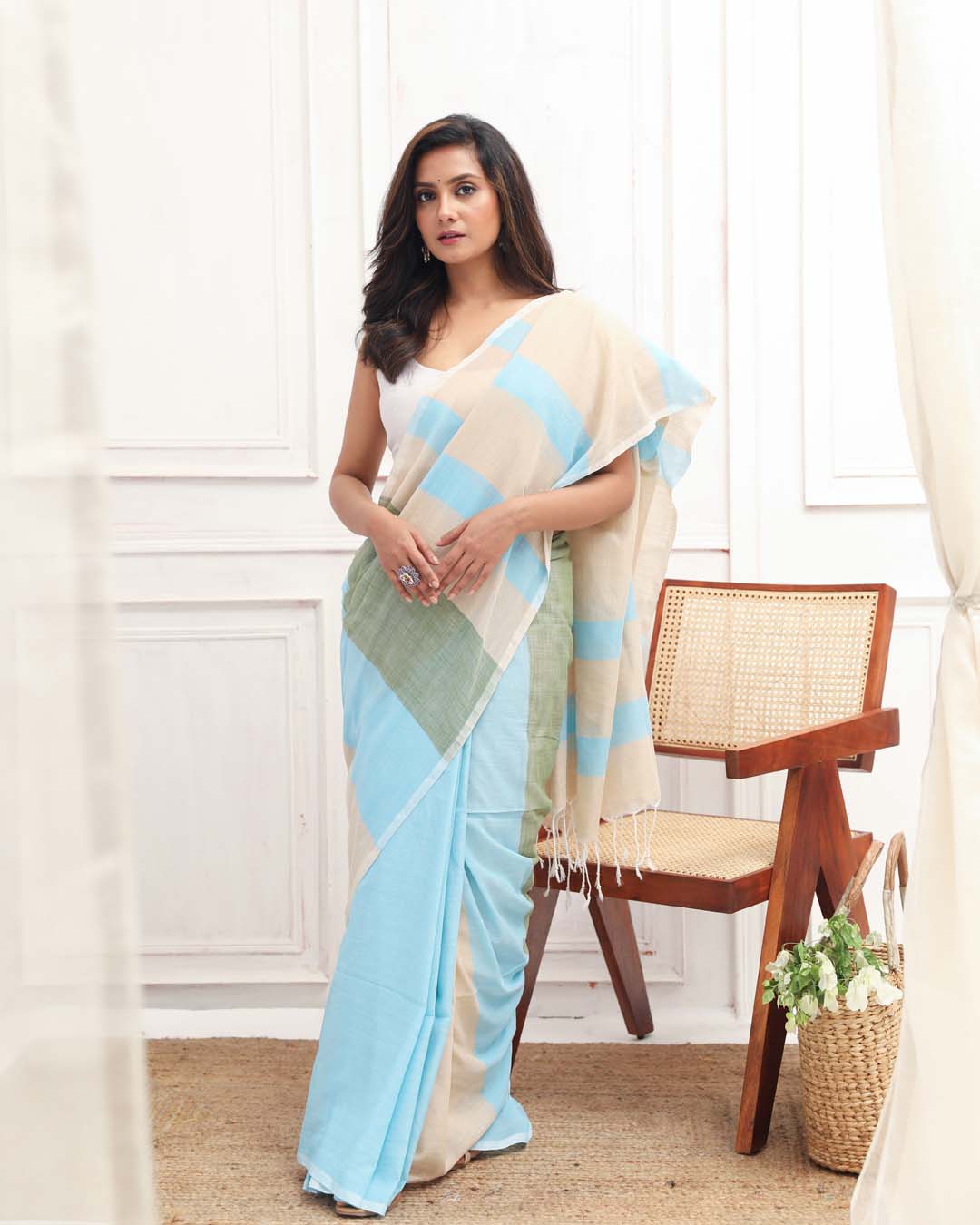 Multi Coloured Striped Daily Wear  Saree