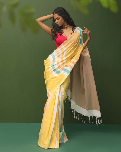 Multi Coloured Striped Daily Wear  Saree