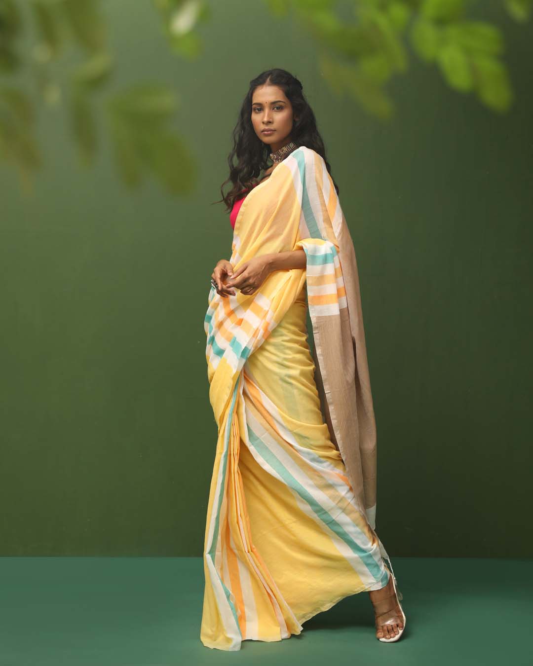 Multi Coloured Striped Daily Wear  Saree