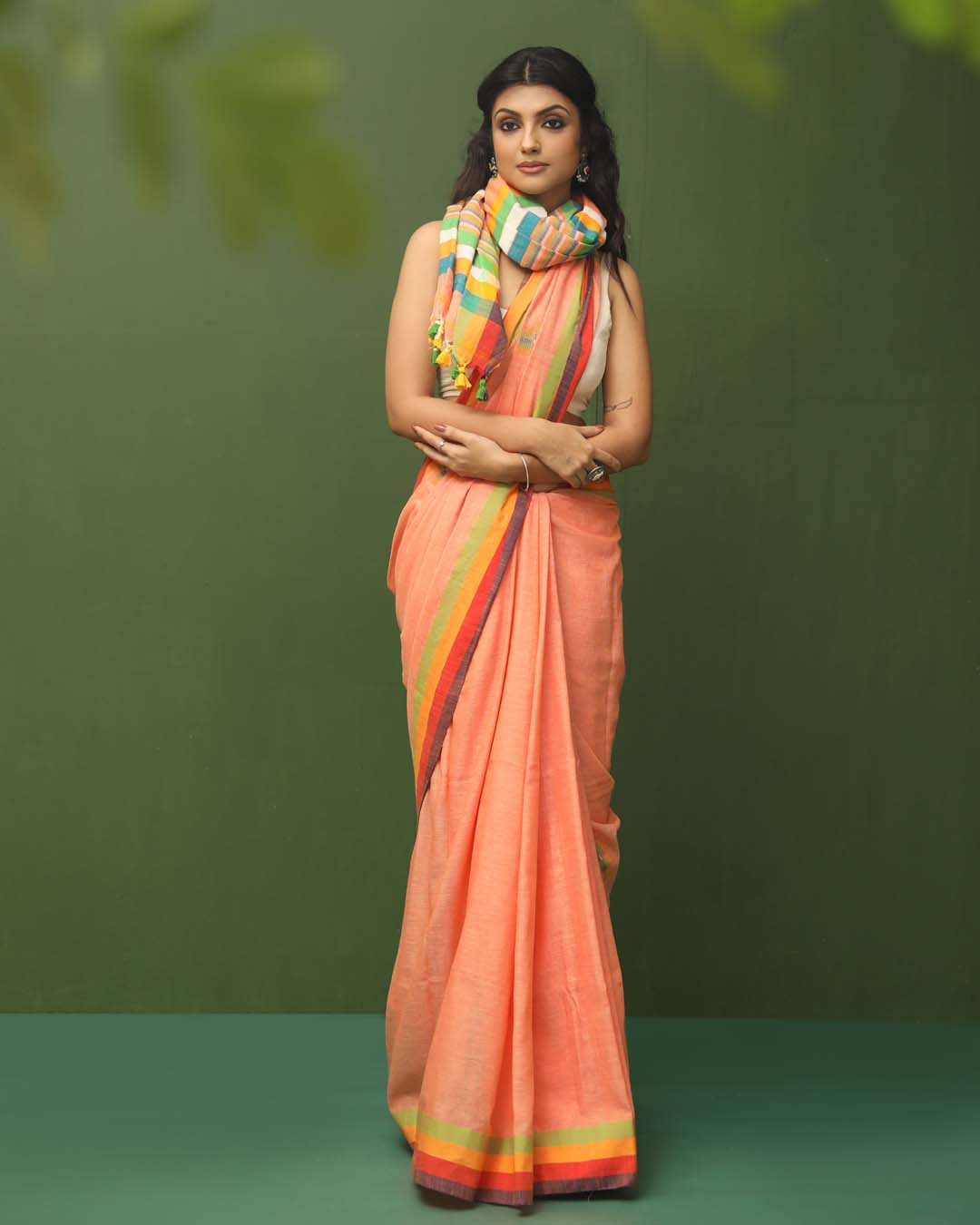 Jamdani Peach Woven Design Daily Wear  Saree