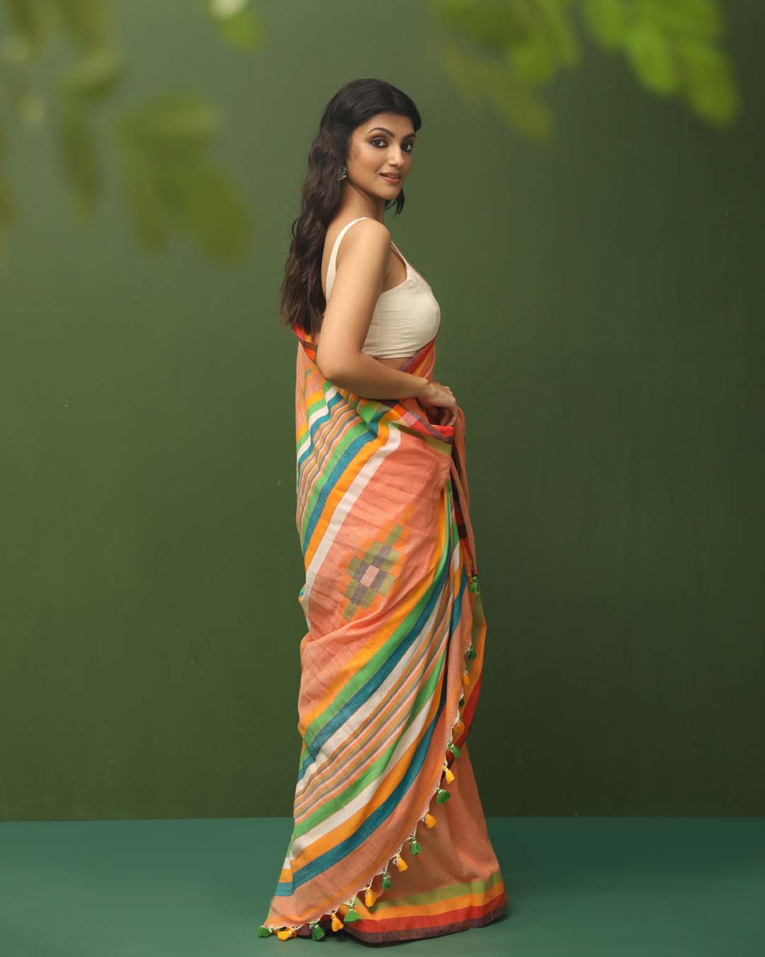 Jamdani Peach Woven Design Daily Wear  Saree