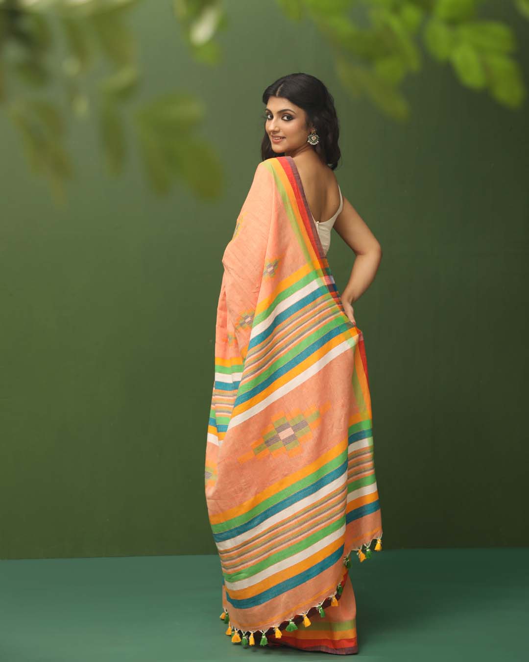 Jamdani Peach Woven Design Daily Wear  Saree