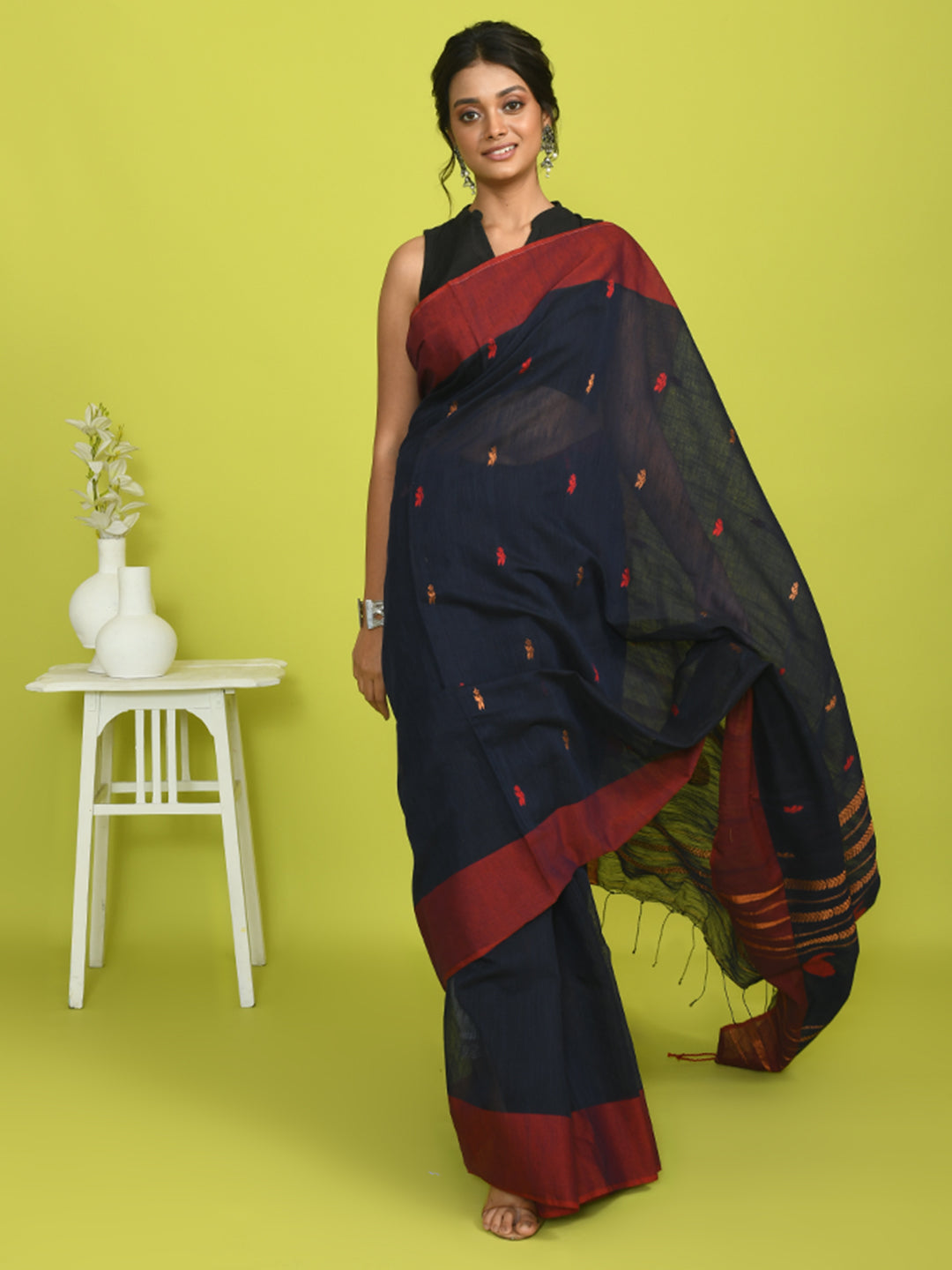 Jamdani Blue Woven Design Festive Wear  Saree
