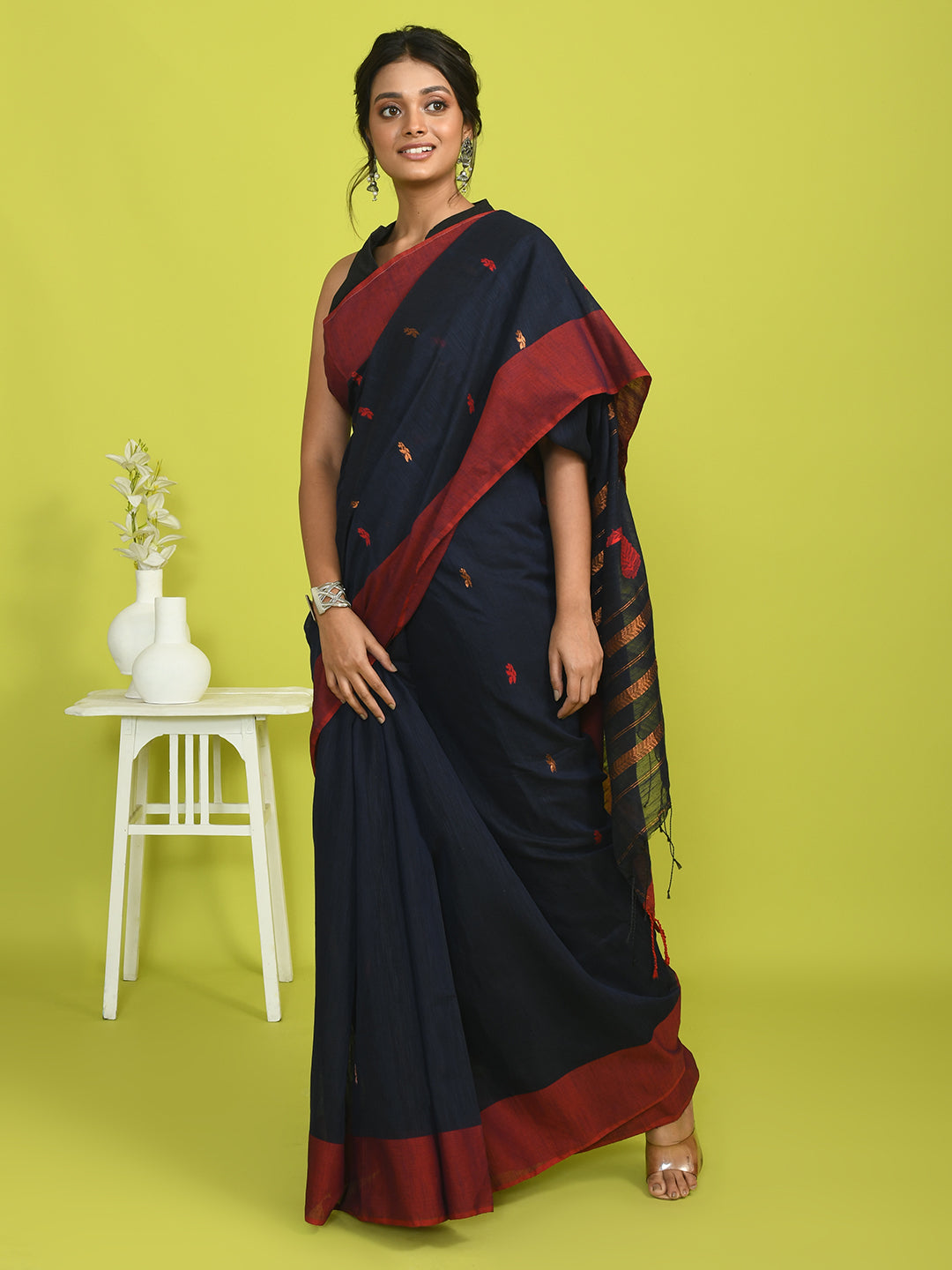 Jamdani Blue Woven Design Festive Wear  Saree