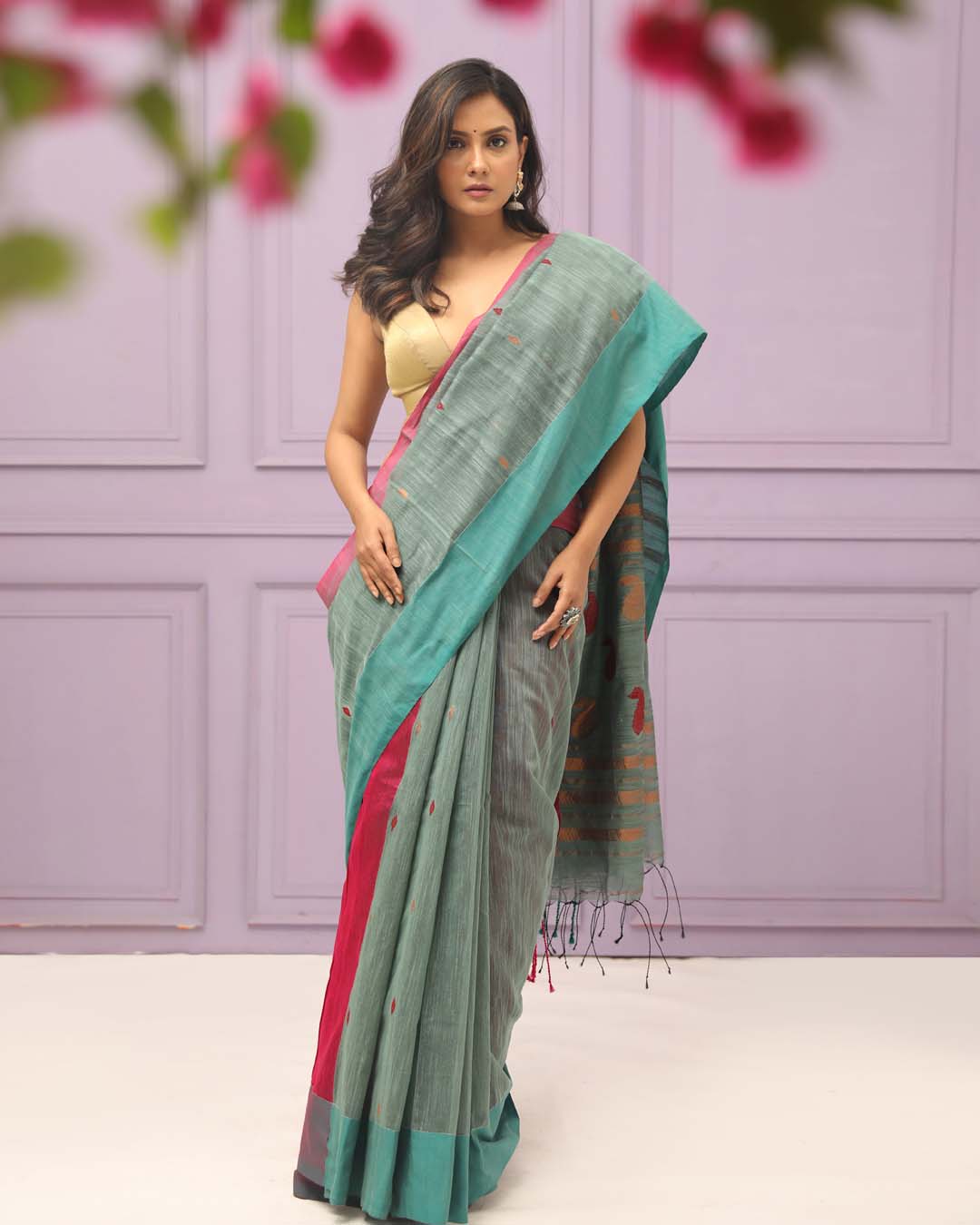 SILVER ELEGANCE (HANDLOOM LIVA SAREE)