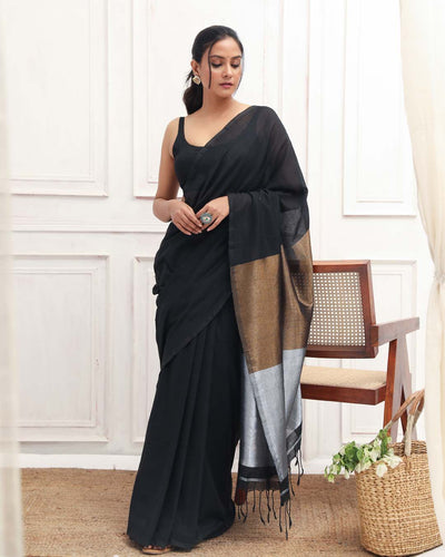 Black Solid Work Wear  Saree