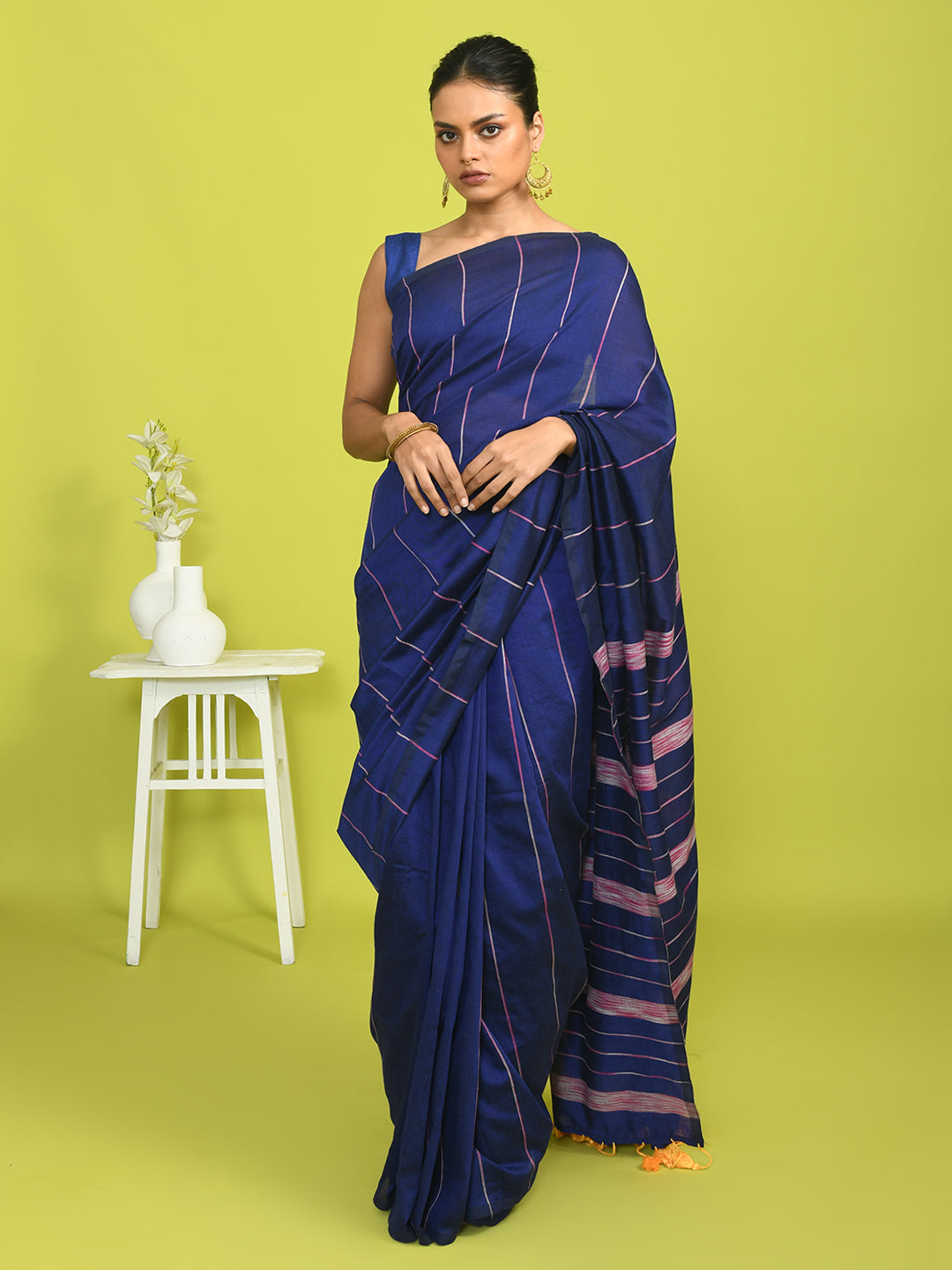 Blue Solid Work Wear  Saree