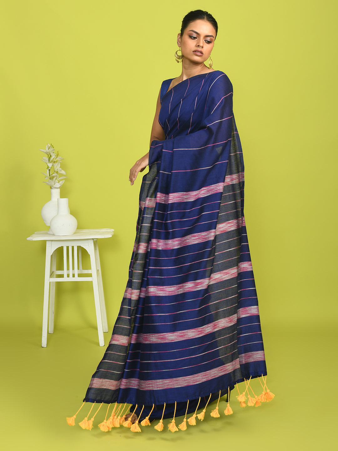 Blue Solid Work Wear  Saree