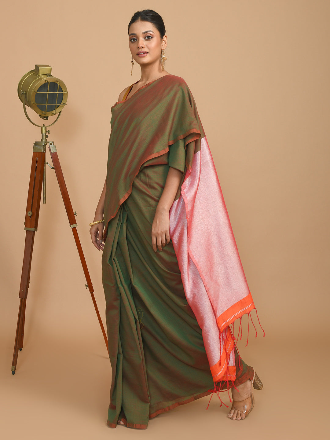 Green Solid Work Wear  Saree