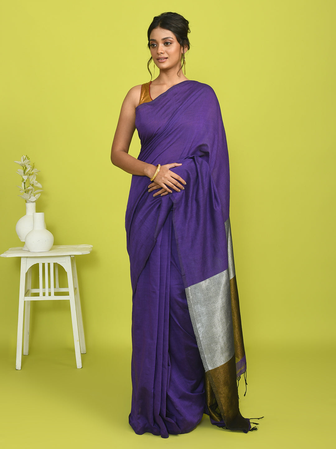 Purple Solid Work Wear  Saree