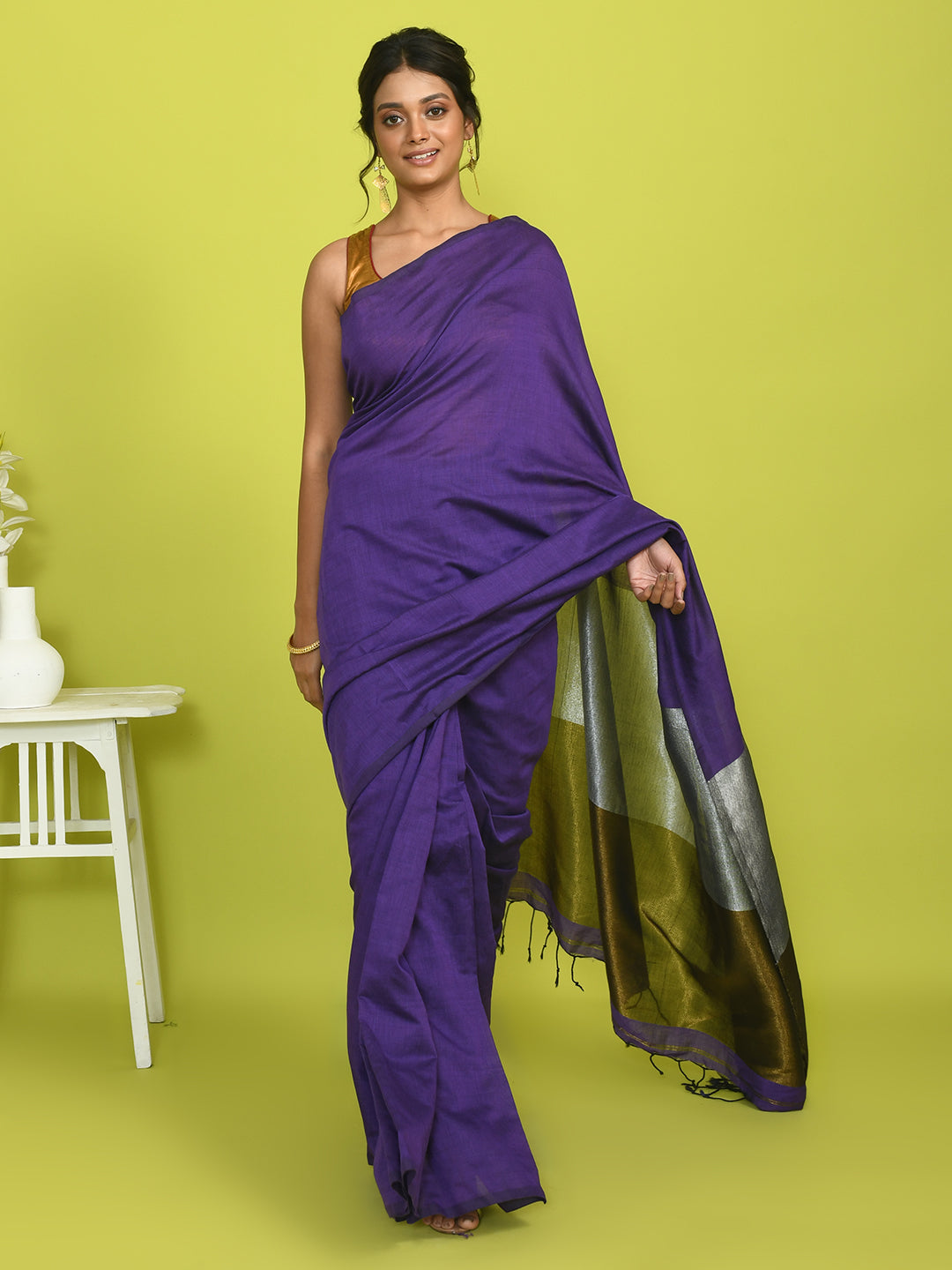 Purple Solid Work Wear  Saree