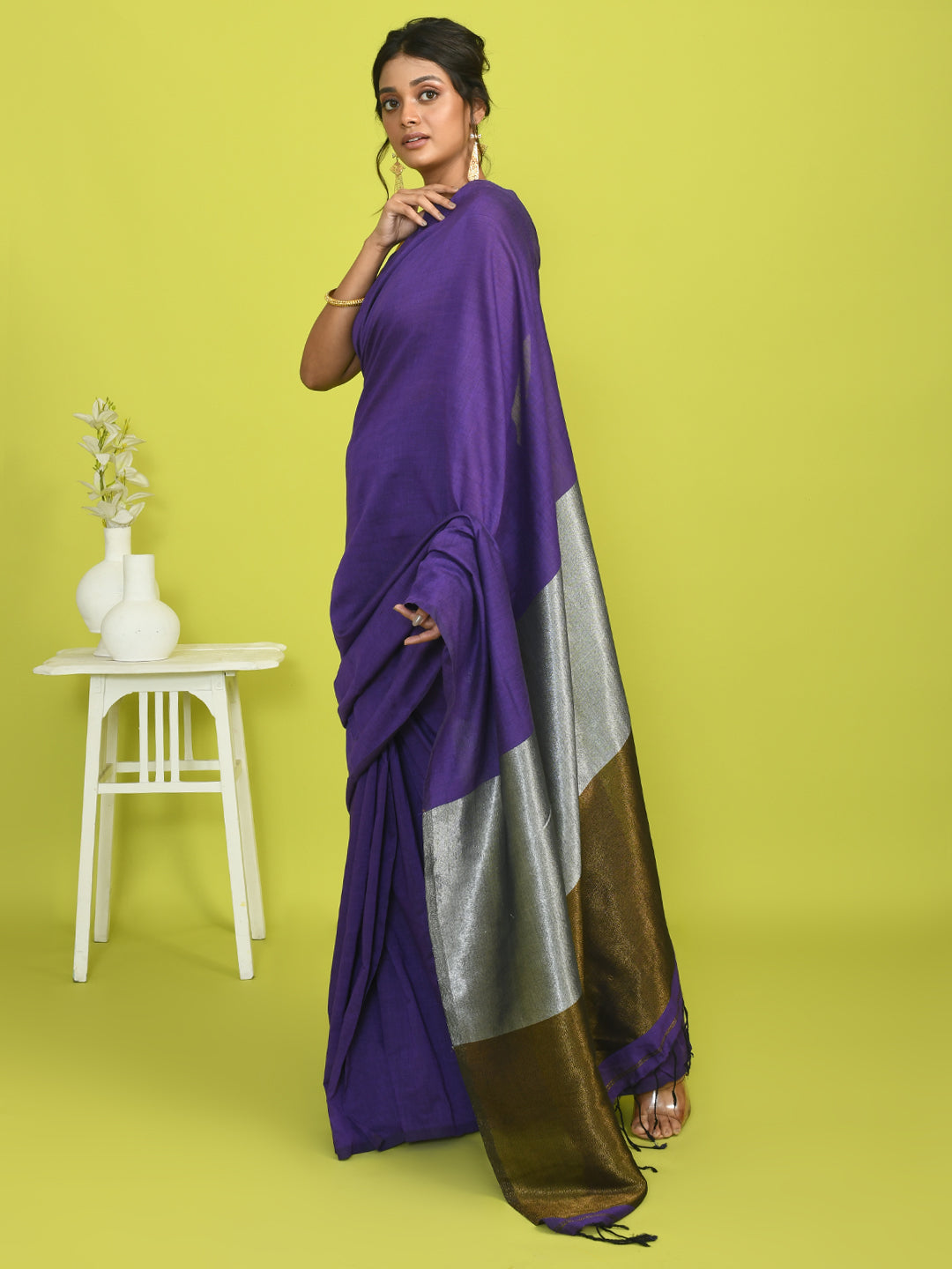 Purple Solid Work Wear  Saree