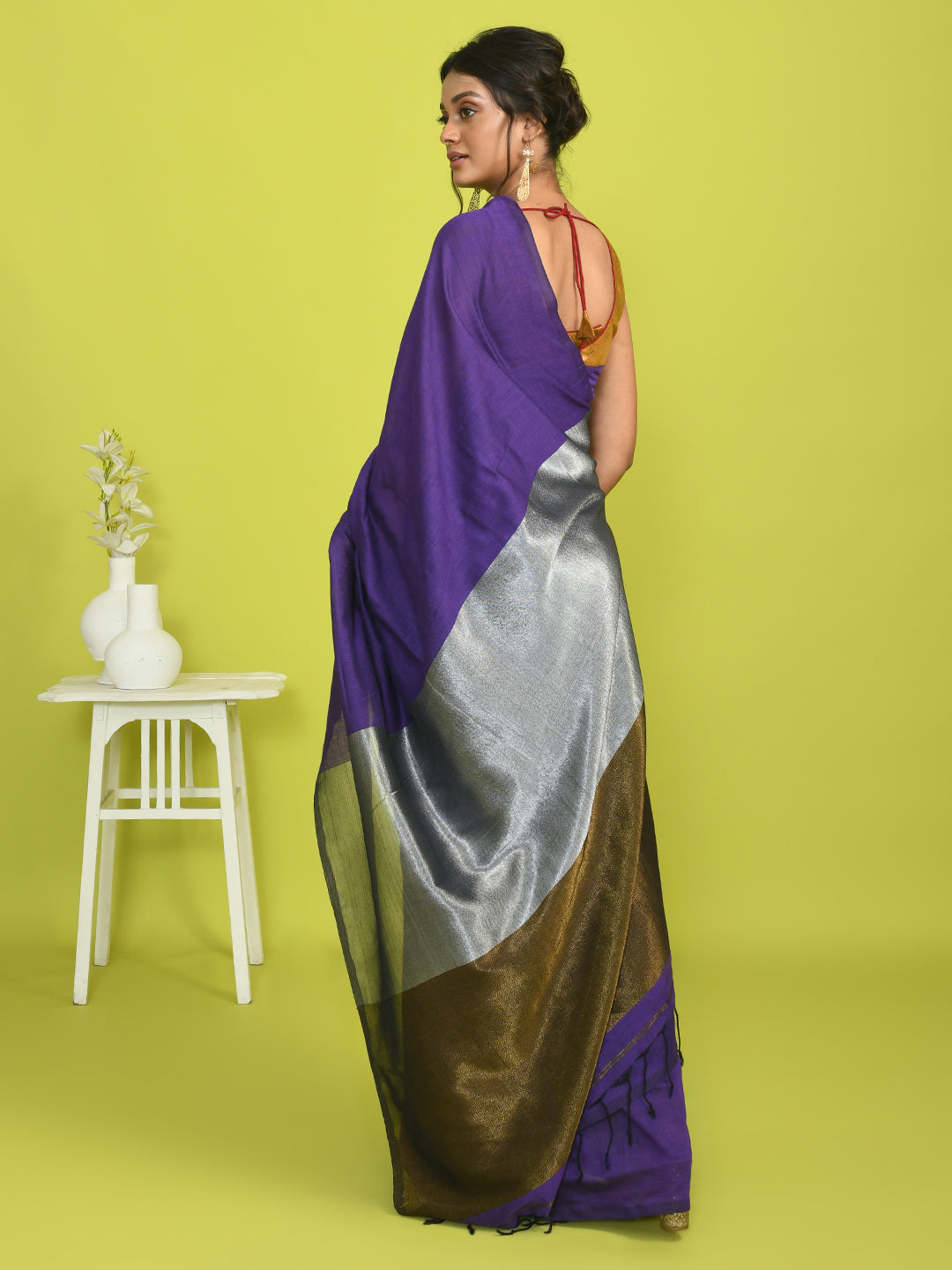 Purple Solid Work Wear  Saree