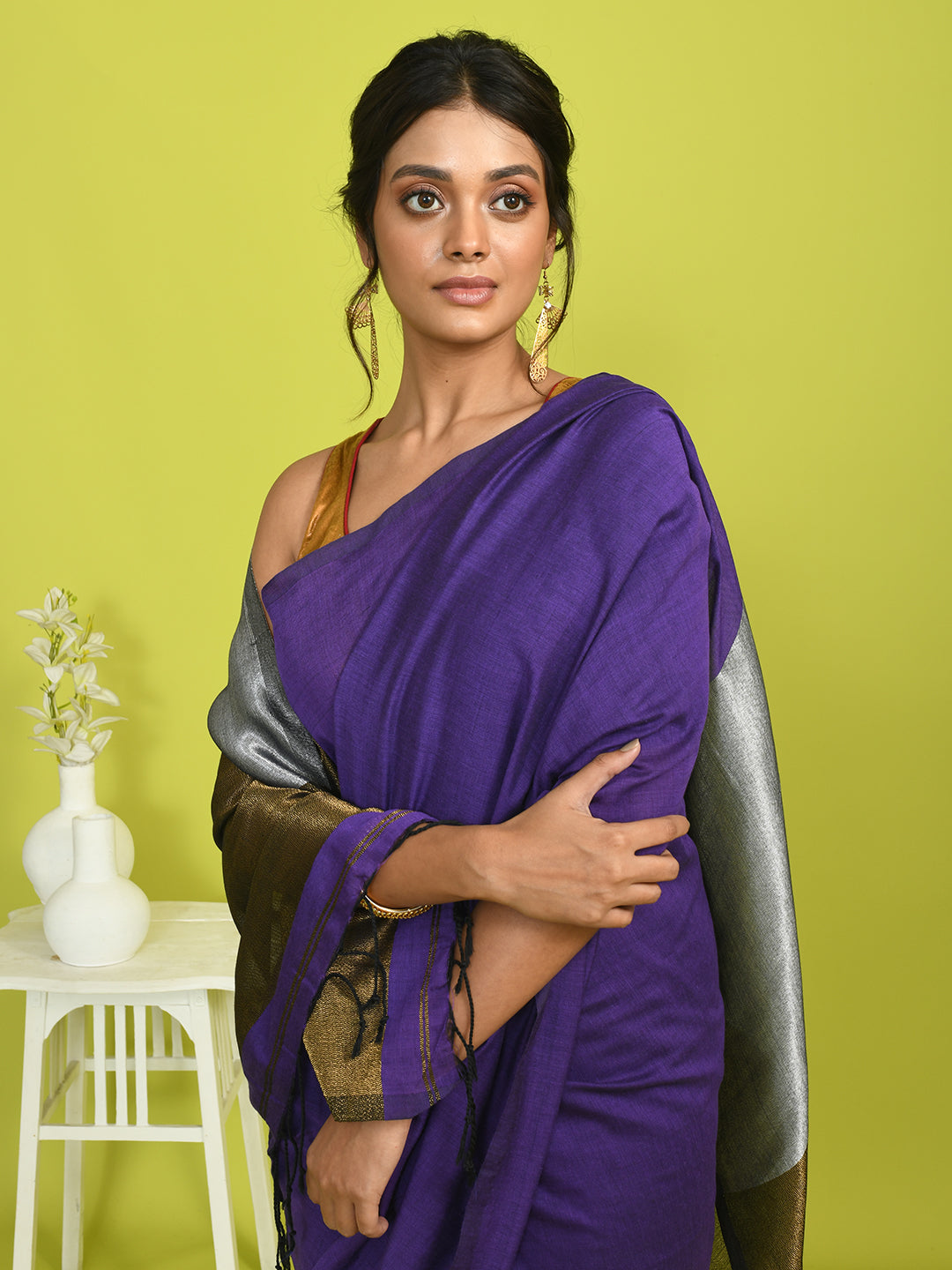 Purple Solid Work Wear  Saree