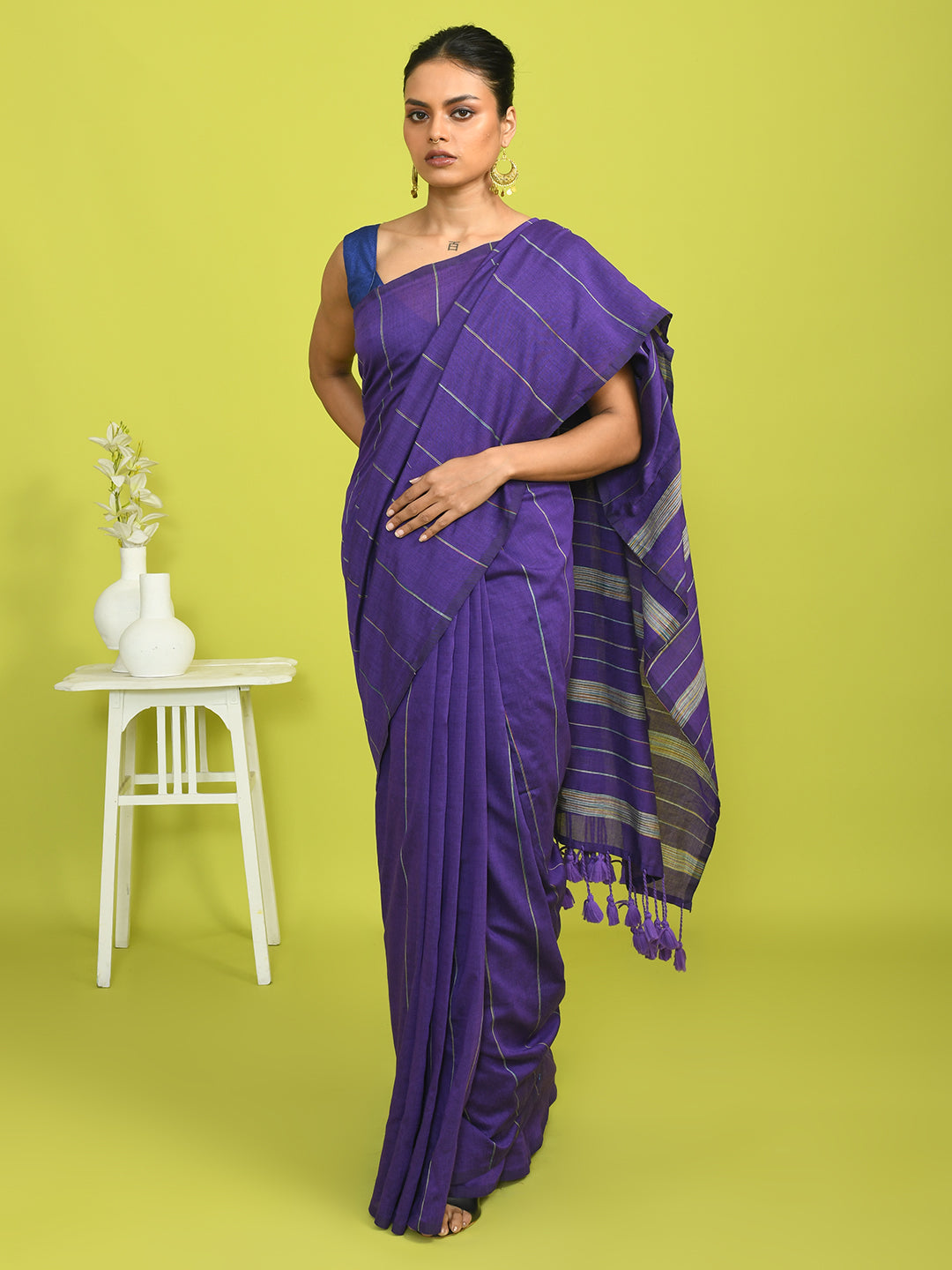 Purple Solid Work Wear  Saree