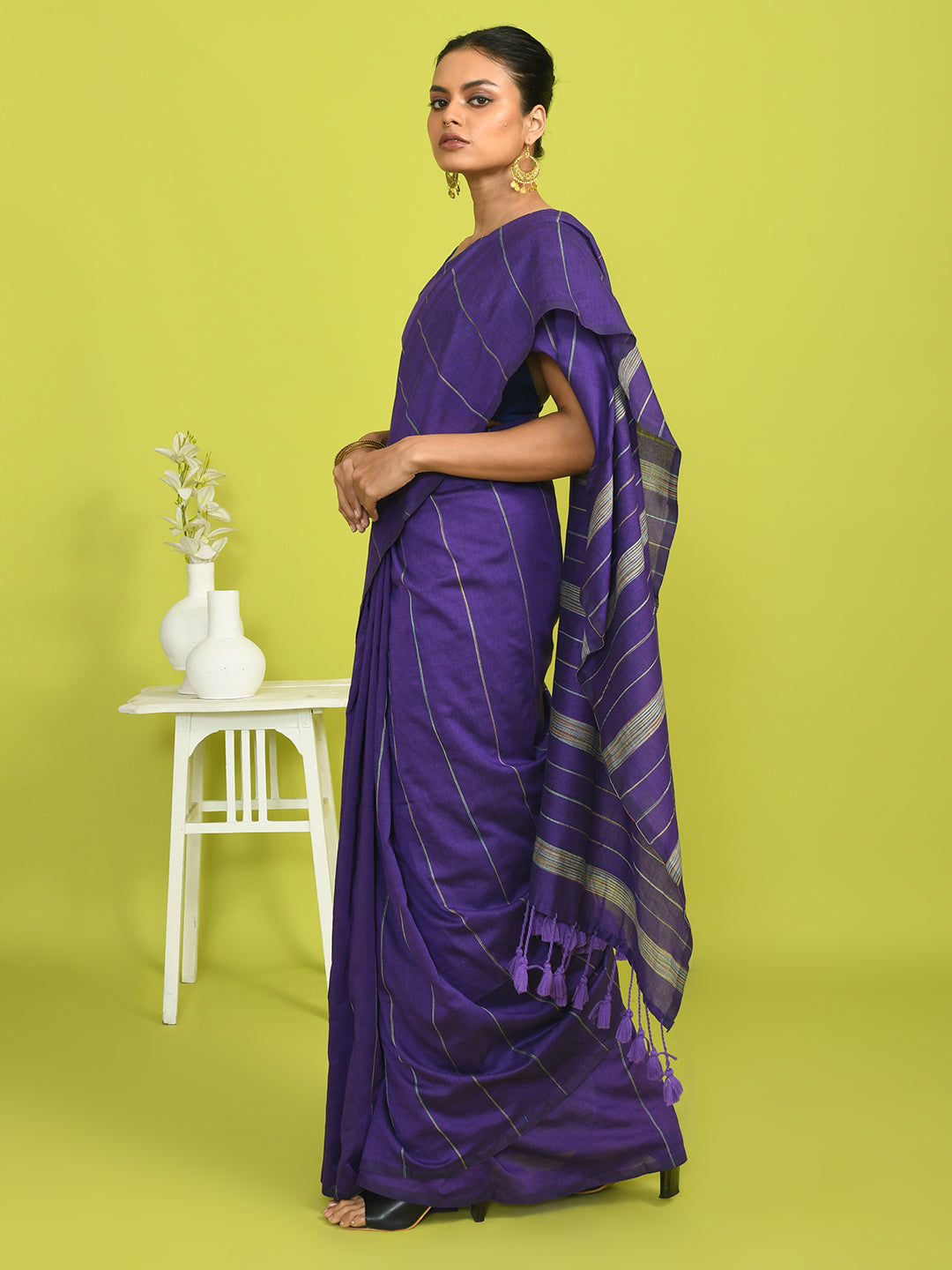 Purple Solid Work Wear  Saree