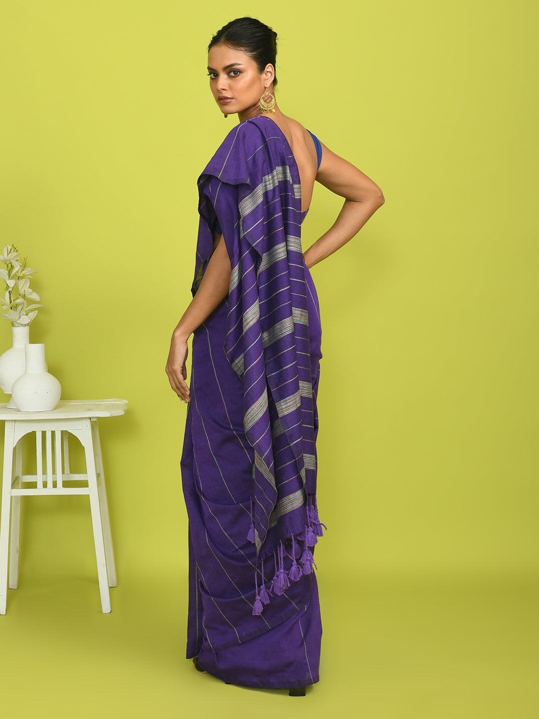 Purple Solid Work Wear  Saree