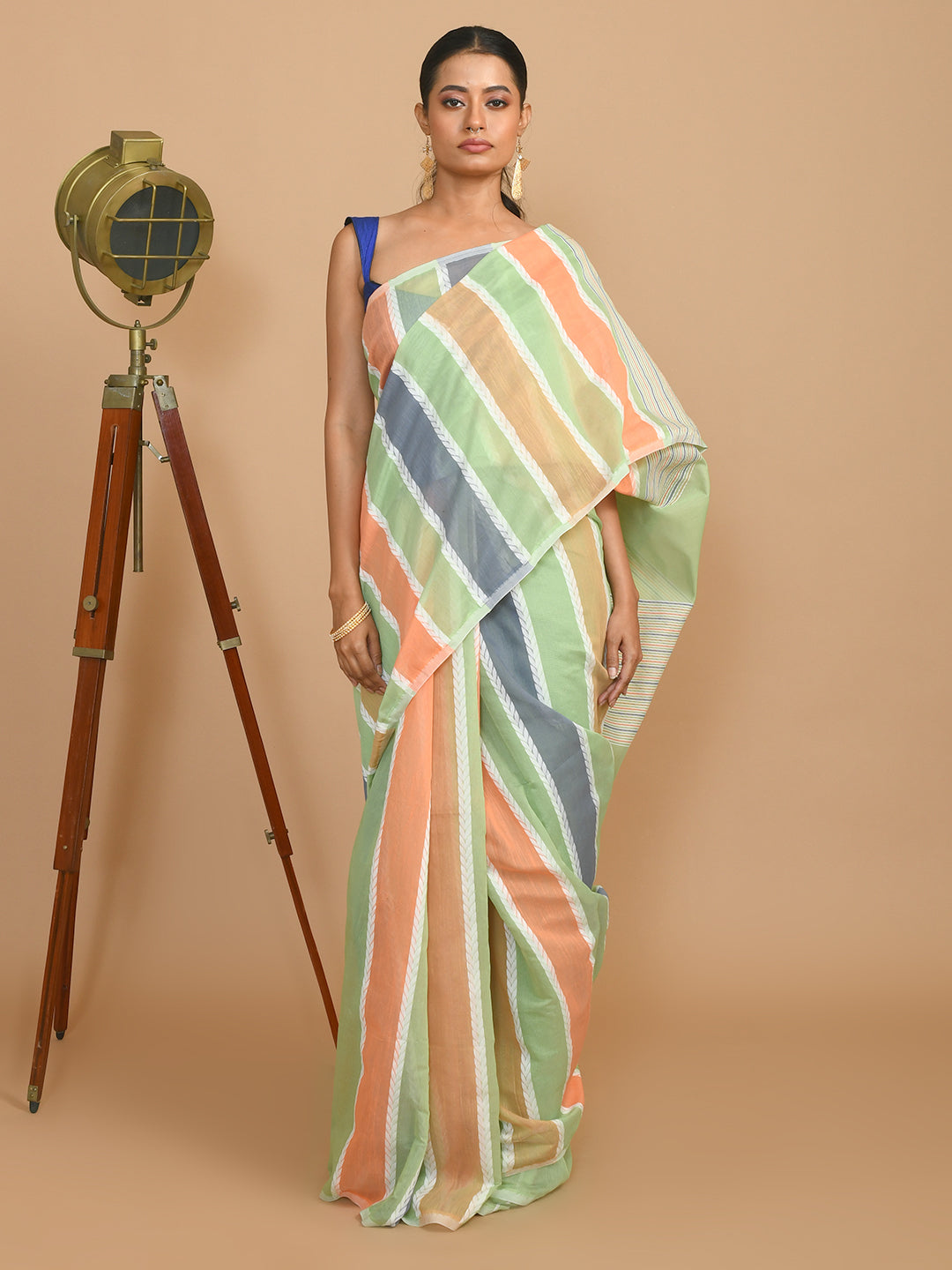 Green Striped Daily Wear  Saree