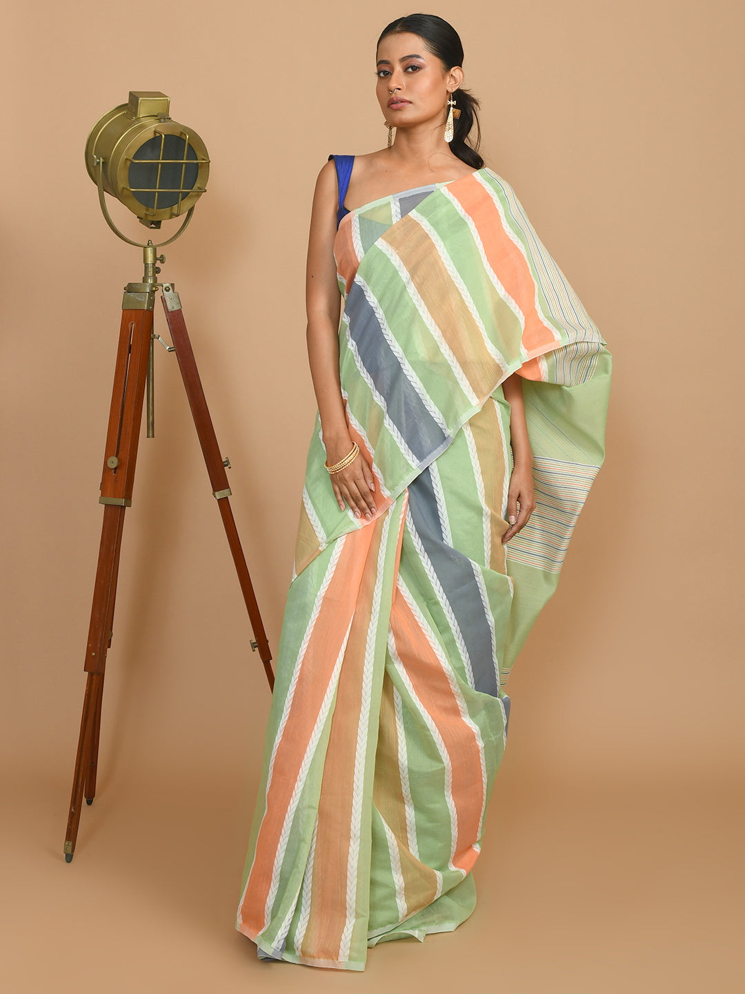 Green Striped Daily Wear  Saree