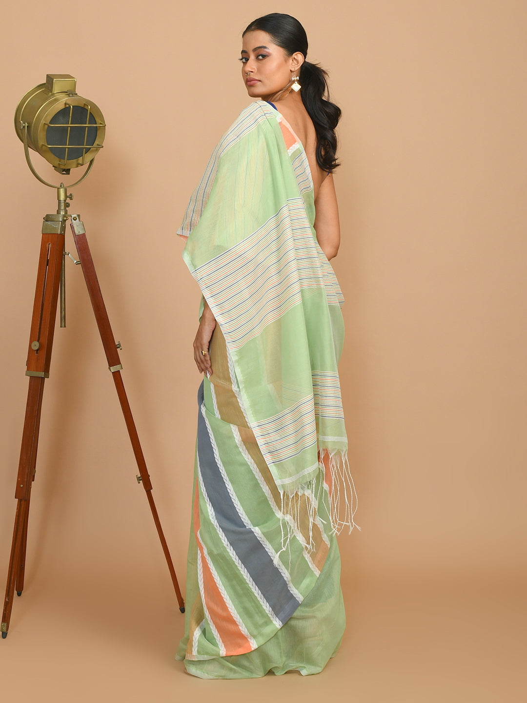 Green Striped Daily Wear  Saree