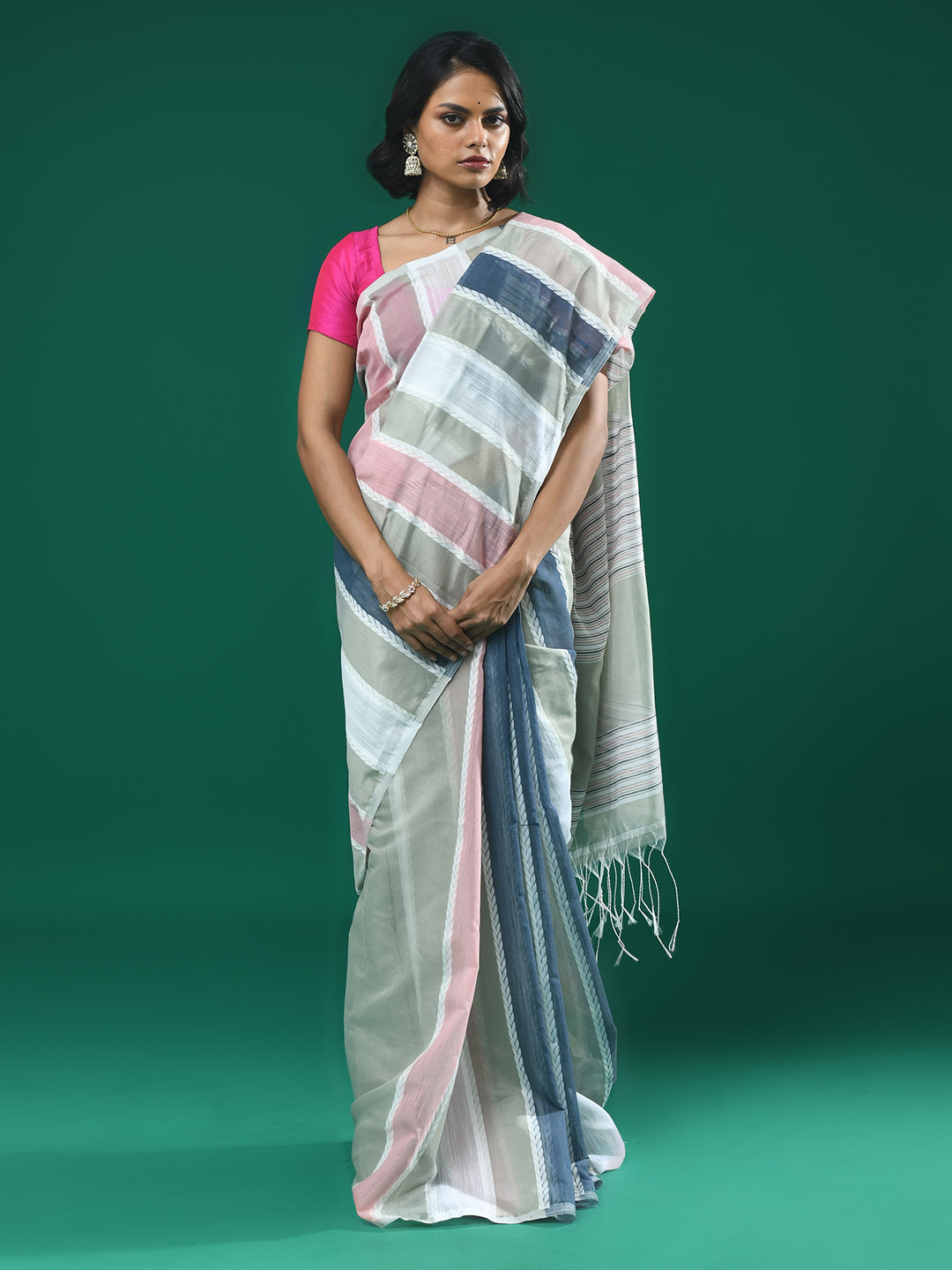 Grey Striped Daily Wear  Saree