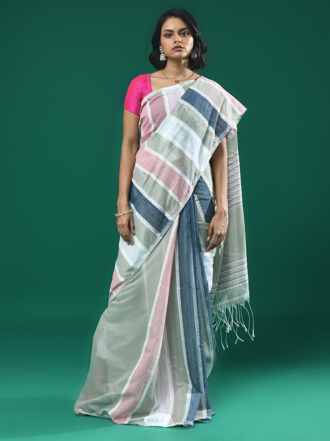 Grey Striped Daily Wear  Saree