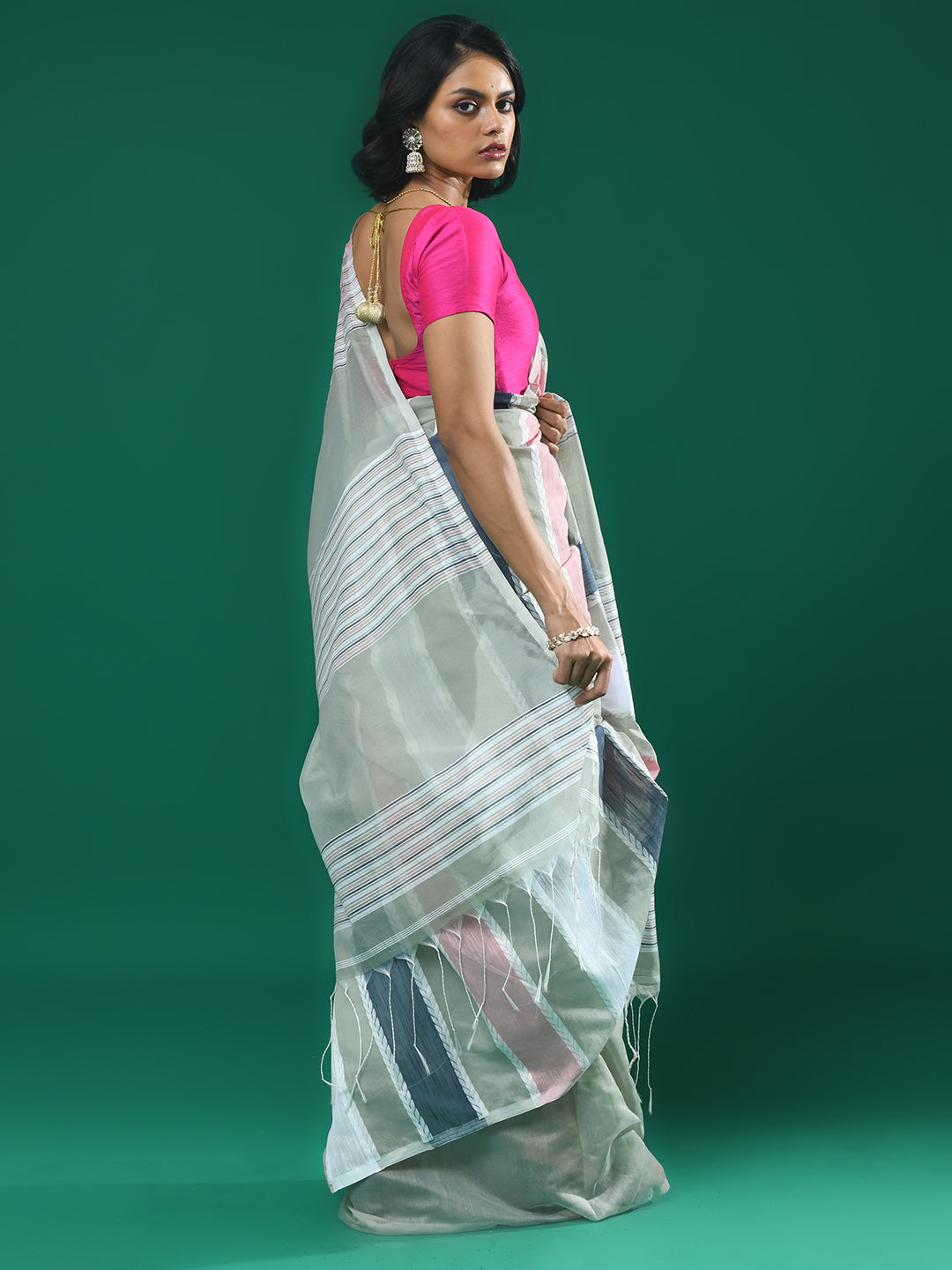 Grey Striped Daily Wear  Saree