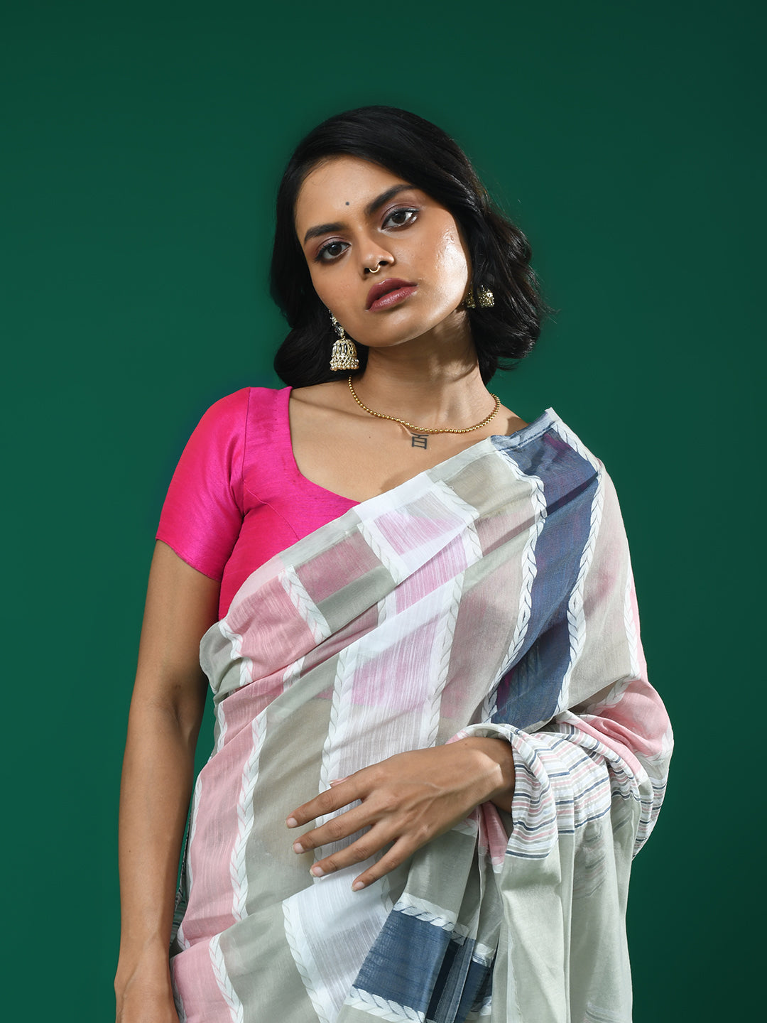 Grey Striped Daily Wear  Saree