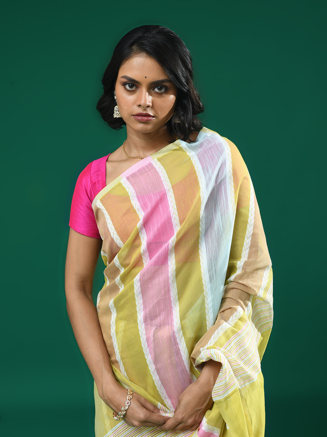 Yellow Striped Daily Wear  Saree