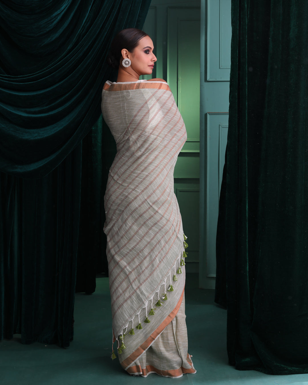 Jamdani Green Solid Work Wear  Saree