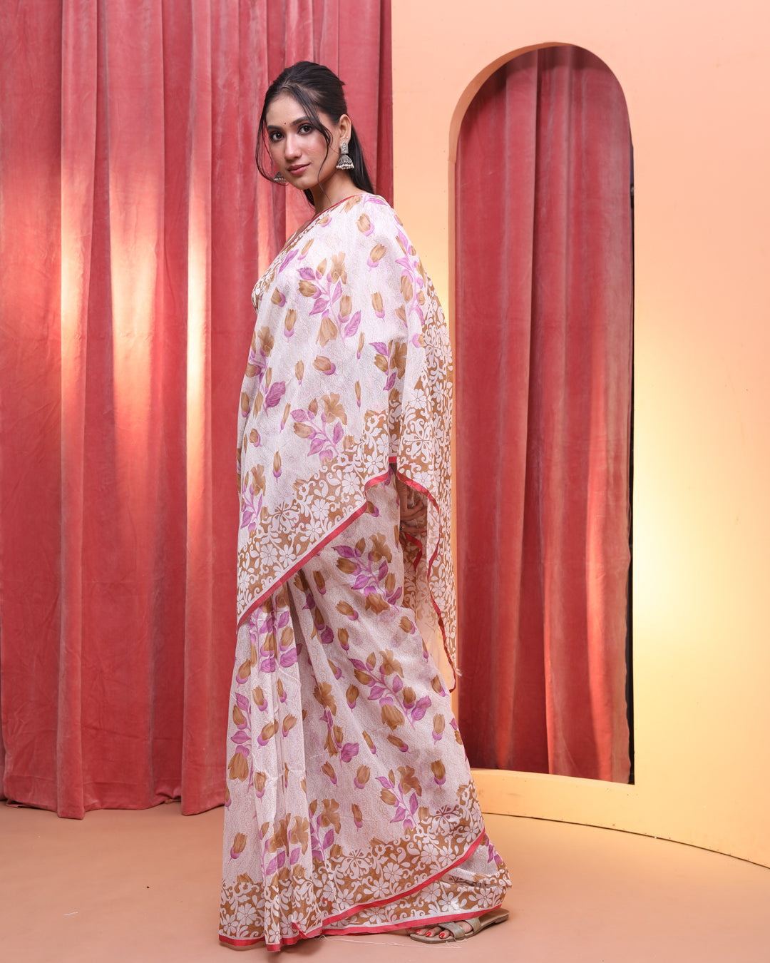 Jamdani White Printed  Wear  Saree